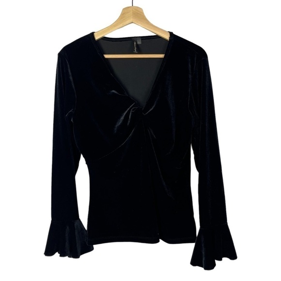 Olivia Paige Black Velvet Twist Front Poet Sleeve Long Sleeve L - Picture 1 of 6